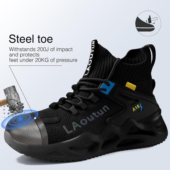 Men's Black Lightweight Comfortable Safety Shoes, Puncture Resistant Work Shoes - Picture 2 of 5